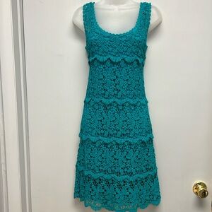 Solitaire by Ravi Khosla Teal Crotchet Overlay Dress Size Small